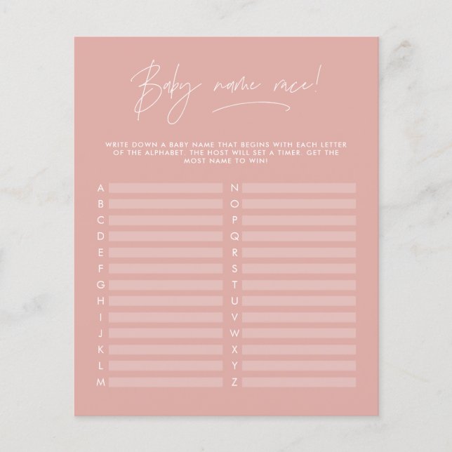 Papier Baby shower devine le nom moderne girly rose rose (Devant)