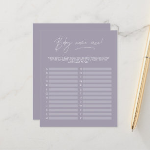 Papier Baby shower devinez le nom moderne lilas violet