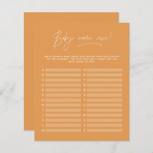 Papier Baby shower devinez le nom moderne moutarde jaune (Devant / Derrière)