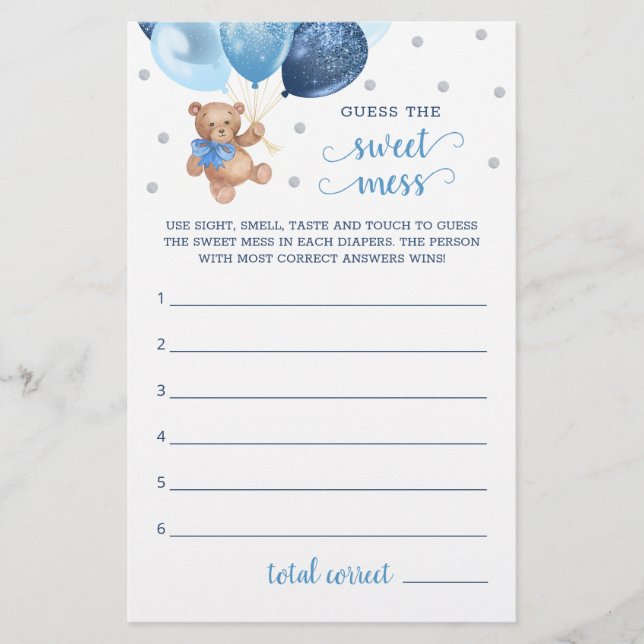 Papier Baby shower Devinez The Sweet Mess Jeu Teddy Bear (Devant)