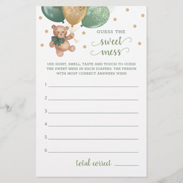 Papier Baby shower Devinez The Sweet Mess Jeu Teddy Bear (Devant)