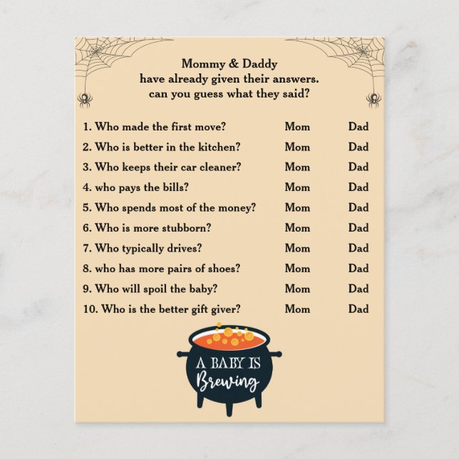Papier Baby shower d'Halloween Devinez Qui maman ou papa (Devant)
