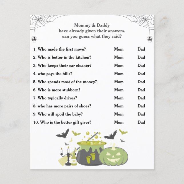 Papier Baby shower d'Halloween Devinez Qui maman ou papa (Devant)