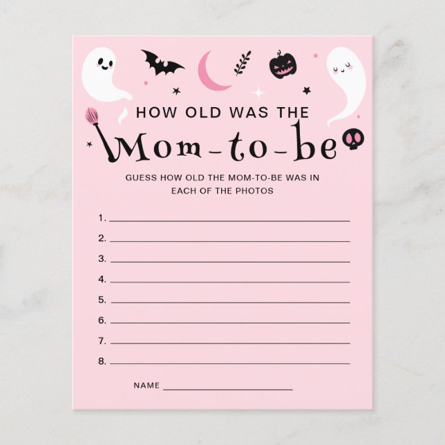 Papier Baby shower d'Halloween rose Quel âge a maman Jeu (Devant)