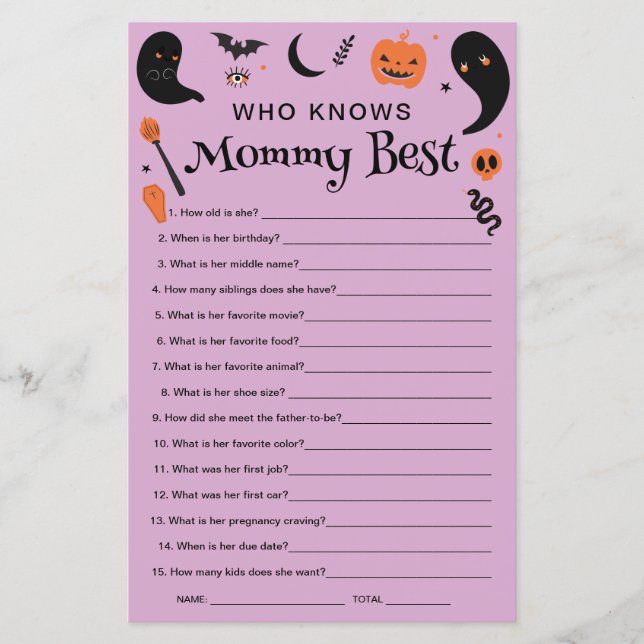 Papier Baby shower d'Halloween violet qui connaît maman m (Devant)