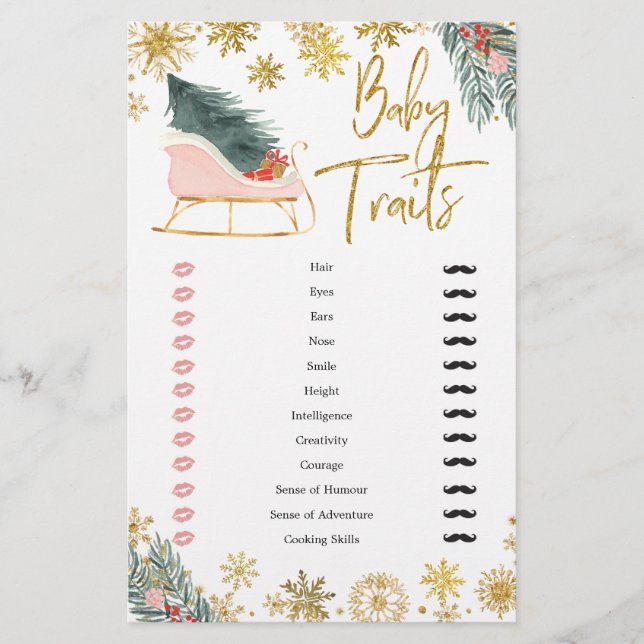 Papier Baby shower d'hiver Gold Rose Sleigh Traits pour b (Devant)