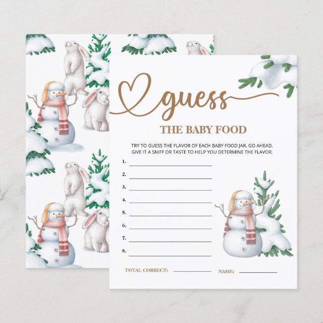 Papier Baby shower d'hiver Guess the Baby Food Cames (Devant / Derrière)