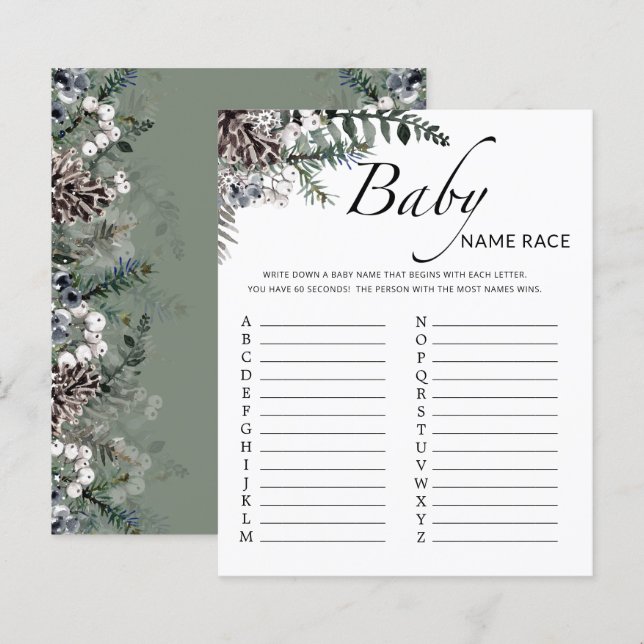Papier Baby shower d'hiver jeu de nom de bébé (Devant / Derrière)