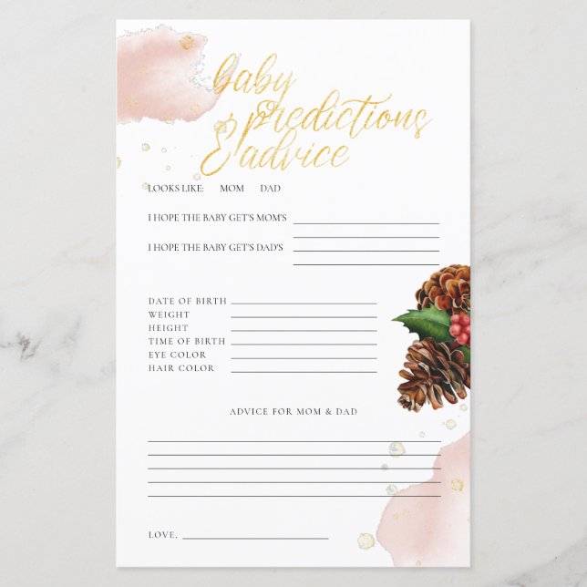 Papier Baby shower d'hiver rose Prédictions et conseils p (Devant)