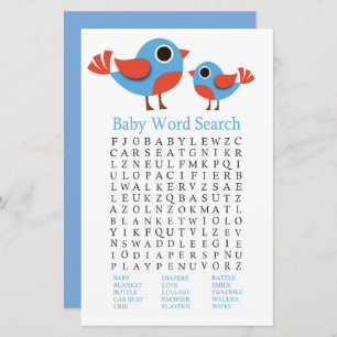 Papier Baby shower d'oiseau Mot de recherche Jeu