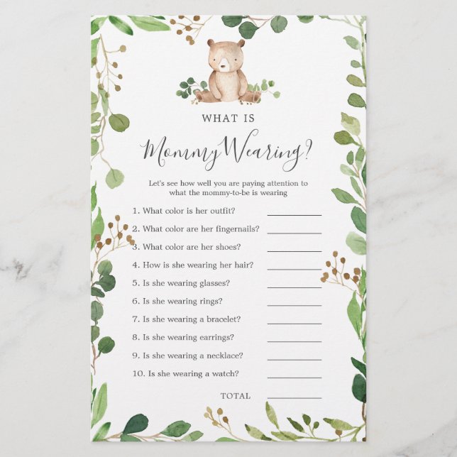 Papier Baby shower d'ours Qu'est-ce que maman porte (Devant)
