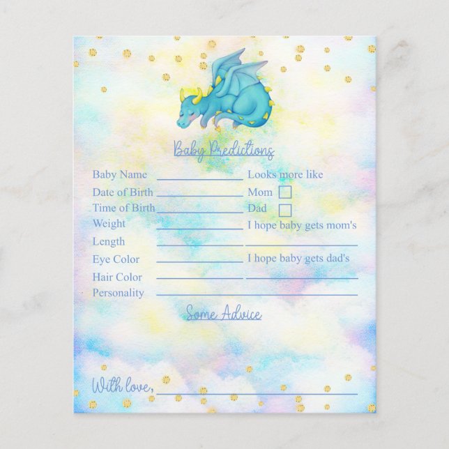 Papier Baby shower Dragon Bleu Prédictions Et Conseils (Devant)