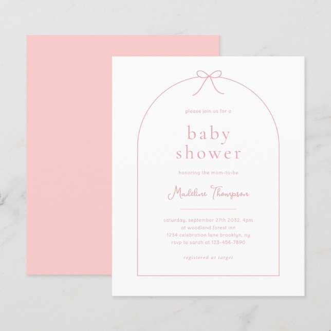 Papier BABY SHOWER du carbone rose pâle minimaliste BUDGE (Devant / Derrière)