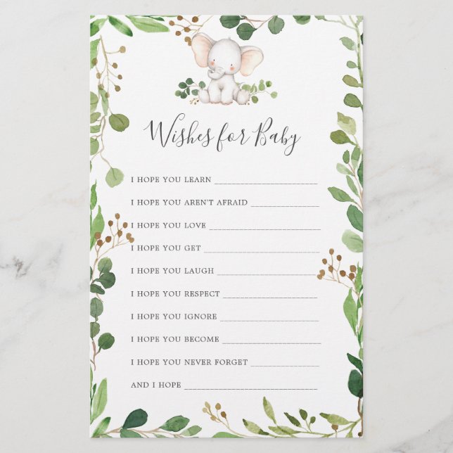 Papier Baby shower éléphant veut pour bébé (Devant)