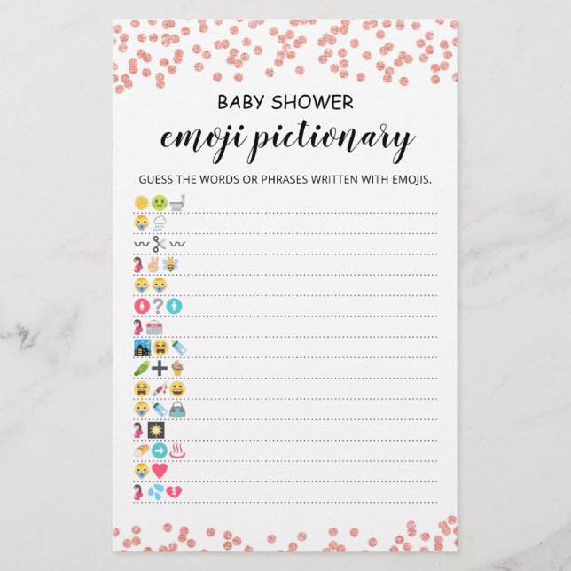Papier Baby shower Emoji Pictionary avec Réponse jeu (Devant)