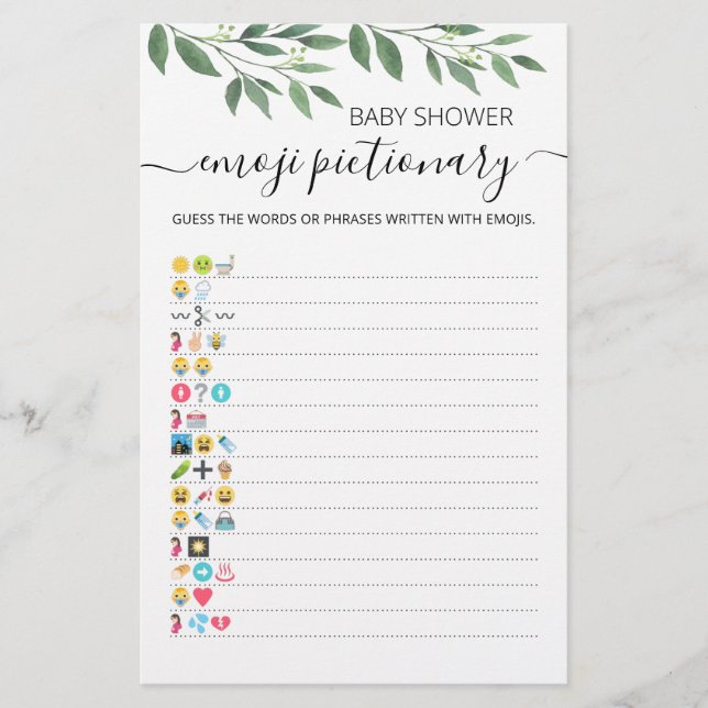 Papier Baby shower Emoji Pictionary avec Réponse jeu (Devant)