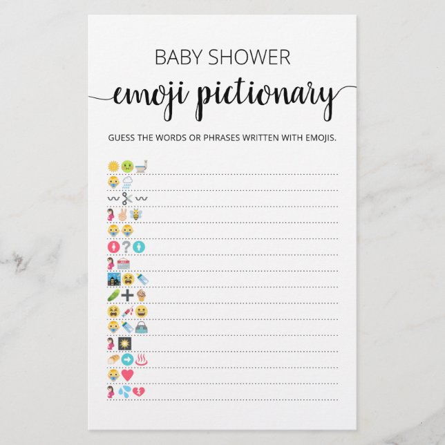 Papier Baby shower Emoji Pictionary avec Réponse jeu (Devant)