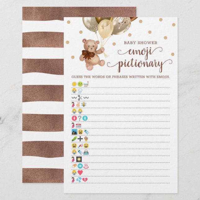 Papier Baby shower Emoji Pictionary Jeu Teddy Bear Thème (Devant / Derrière)