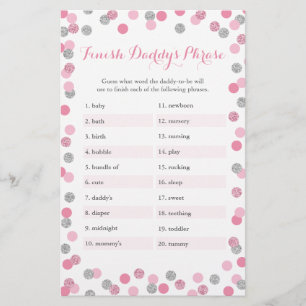 Papier Baby shower en argent rose terminer le jeu de mots