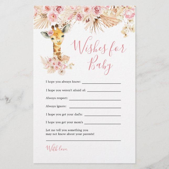 Papier Baby shower en Girafe Rose pour bébé (Devant)