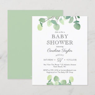 Papier Baby shower Eucalyptus vert Invitation