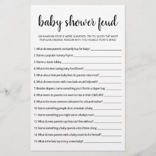 Papier Baby shower Feud jeu avec réponses