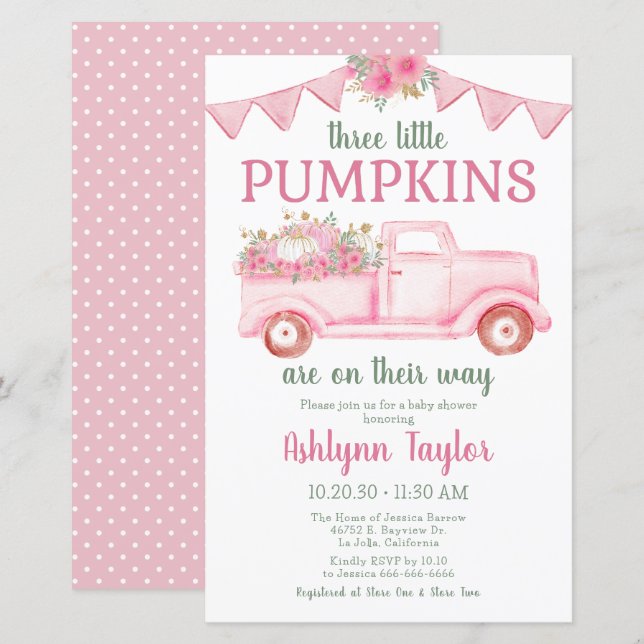 Papier Baby shower fille Citrouille petit budget triplet  (Devant / Derrière)