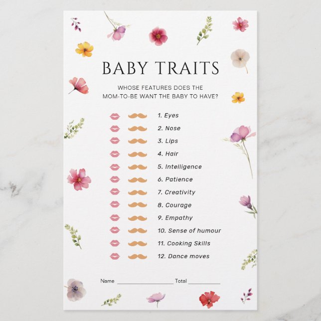 Papier Baby shower fleur sauvage Baby Traits Jeu (Devant)