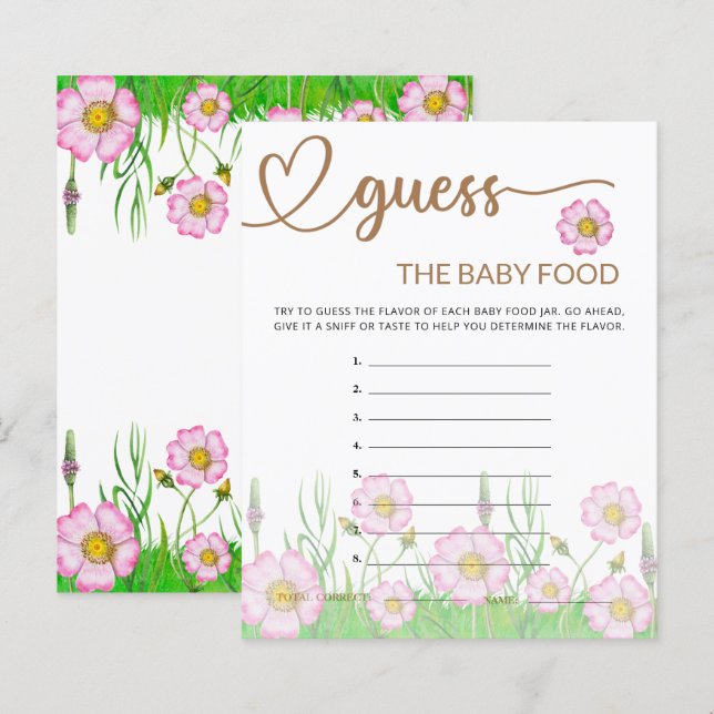 Papier Baby shower fleur sauvage Guess the Baby Food Card (Devant / Derrière)
