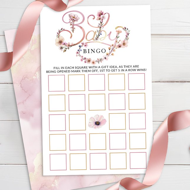 Papier Baby shower Fleur sauvage rose Dusty Bingo - Boho  (Baby Bingo Activity)