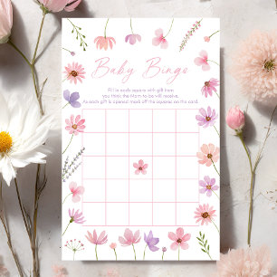 Papier Baby shower Fleur sauvage rose violet Jeu de Bingo