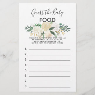 Papier Baby shower Fleurs Jeu - Devinez la nourriture pou
