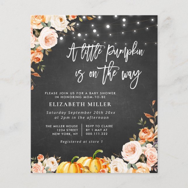 Papier baby shower floral citrouille (Devant)