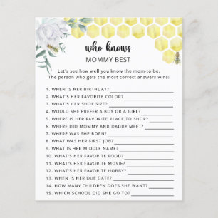 Papier Baby shower floral d'abeille, qui connaît maman mi