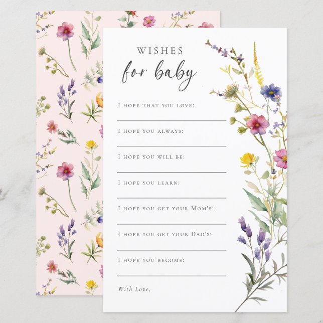 Papier Baby shower Floral fleur sauvage Voeux Pour Bébé (Devant / Derrière)