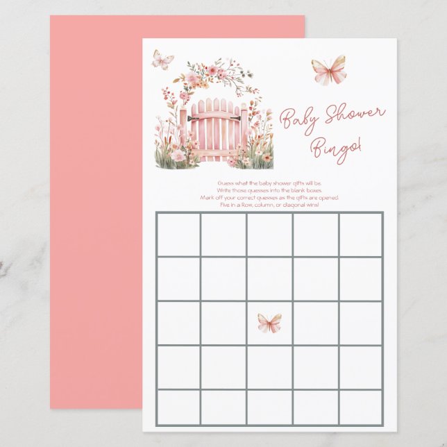 Papier Baby shower Floral Rose Garden Bingo (Devant / Derrière)