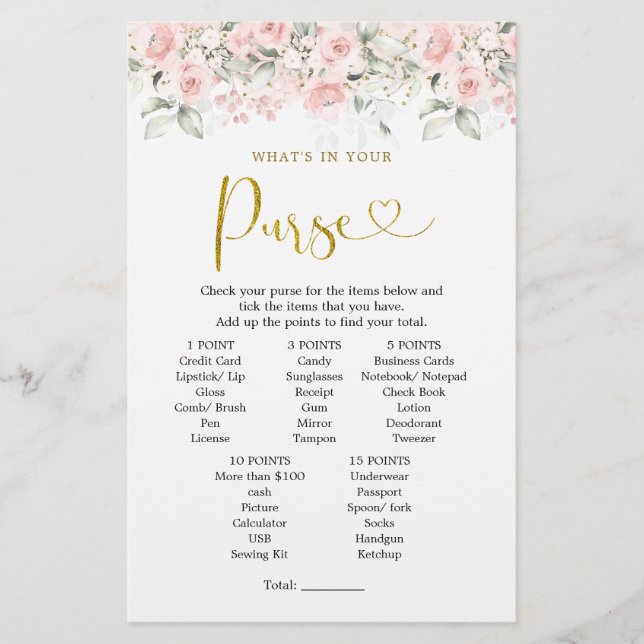 Papier Baby shower floral rose rousse Quoi dans votre sac (Devant)