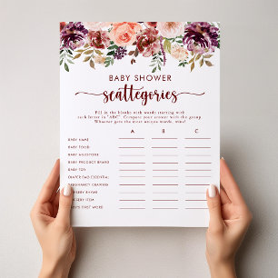 Papier Baby shower Floral Rustique Scattegories Jeu