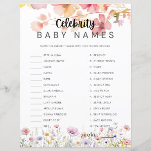 Papier Baby shower Game Celebrity Baby Names Matching