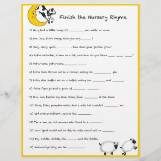 Papier Baby shower Game - Finish the Nursery Rhyme