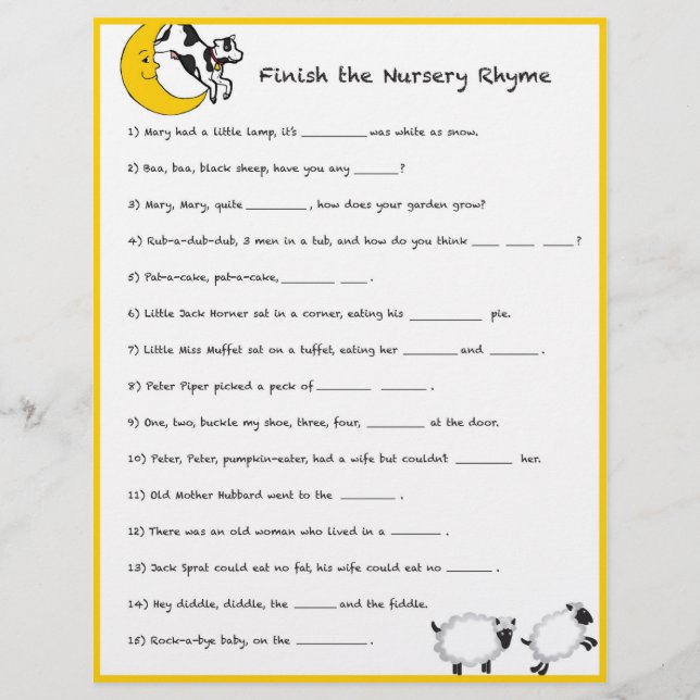 Papier Baby shower Game - Finish the Nursery Rhyme (Devant)