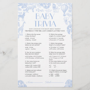 Papier Baby shower Games Fancy Baby Trivia Game Card