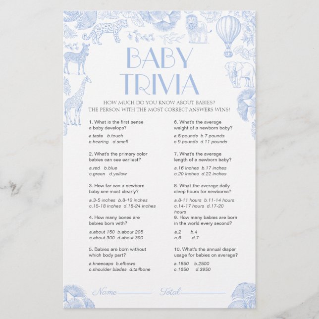 Papier Baby shower Games Fancy Baby Trivia Game Card (Devant)