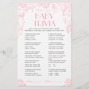 Papier Baby shower Games Fancy Baby Trivia Game Card