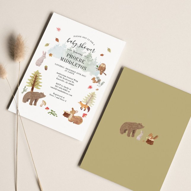 Papier Baby shower Garçon moderne Invitation animal bois (Woodland Animals Rustic Baby Shower Invitation)