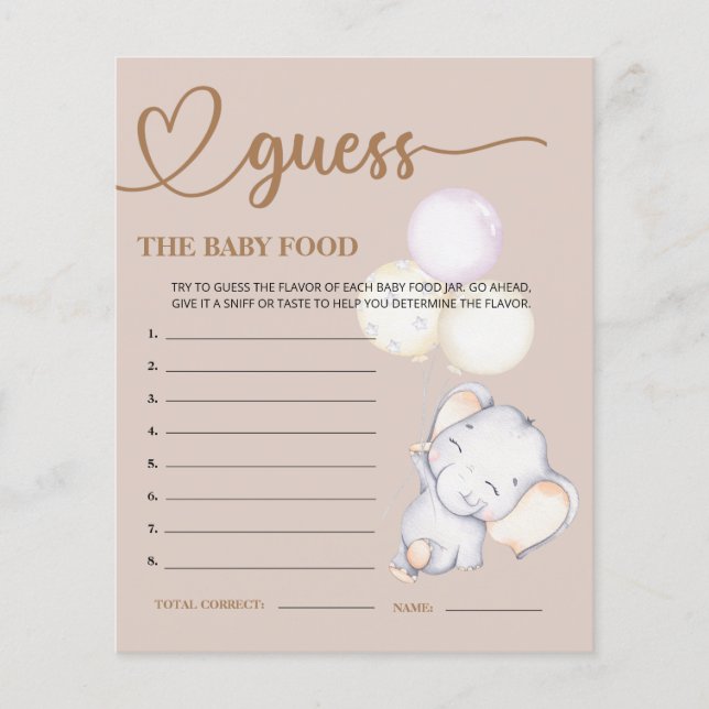 Papier Baby shower Guess the Baby Food Card (Devant)