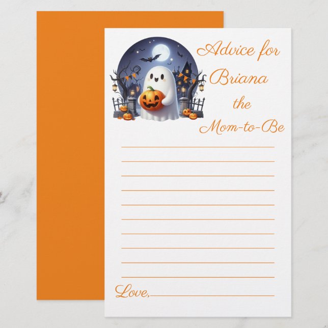 Papier Baby shower Halloween Little Boo Conseils pour mam (Devant / Derrière)