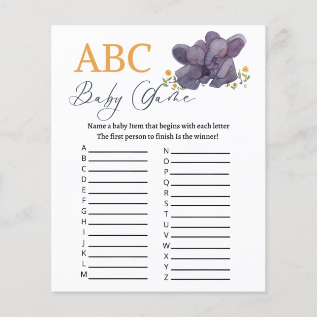 Papier Baby shower Jeu ABC (Devant)
