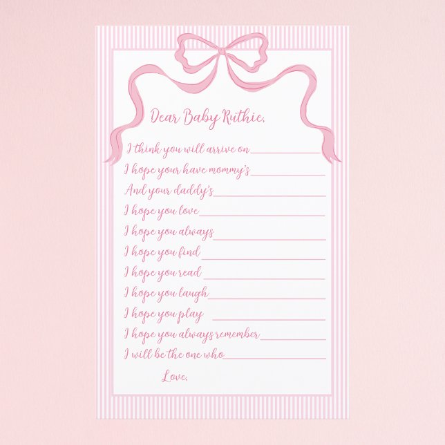 Papier Baby shower Jeu, Baby-Advice Card, Pink Bow Baby (Créateur téléchargé)