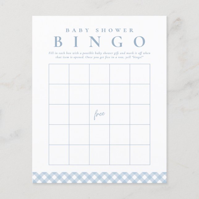 Papier Baby shower jeu de bingo en en vichy bleu mignon (Devant)